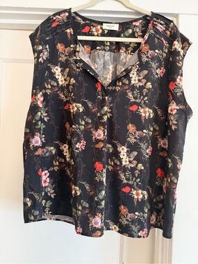 Boulevard Floral Sleeveless Blouse - Black with Red & Pink Accents